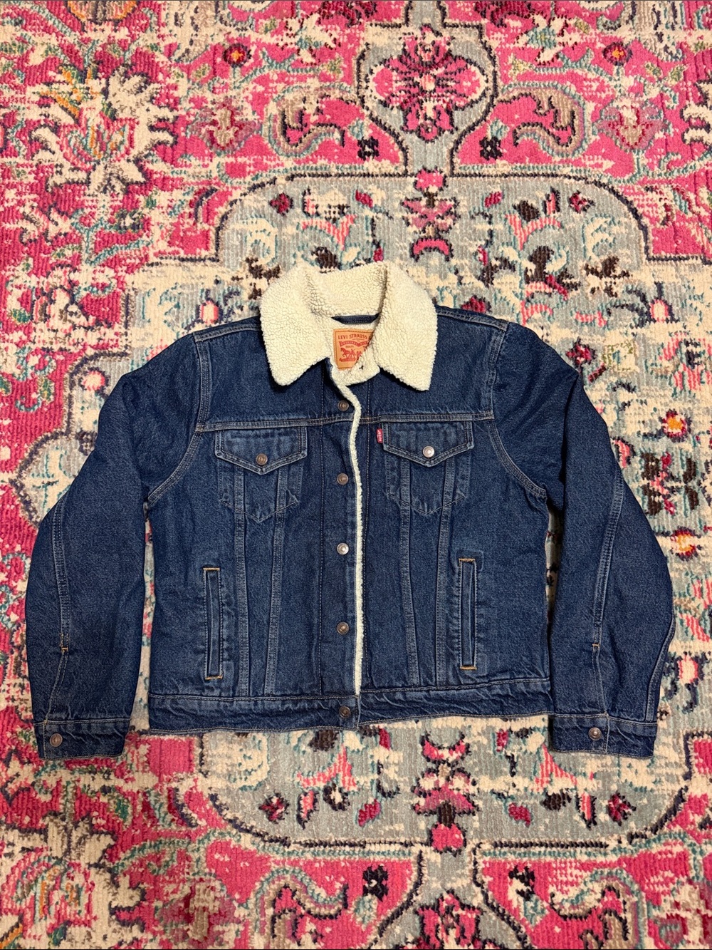 Levi's Women’s Original Sherpa Trucker Jacket Dark Wash Blue Denim 36136-0038